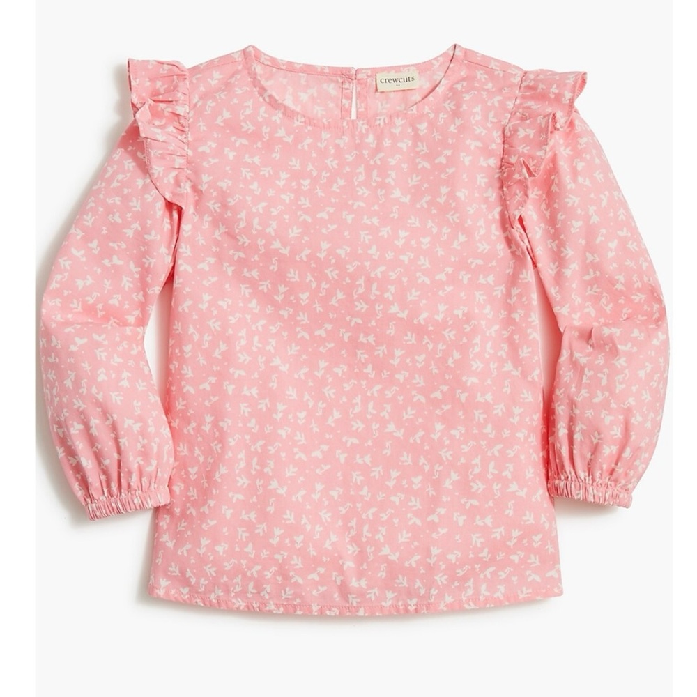 Crewcuts J Crew Poplin Ruffle Trim Top Girls XL 12 14 Spring